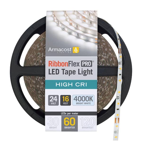 Armacost Lighting RibbonFlex Pro 16.4 ft. (5 m) 24-Volt White High CRI LED Tape Light, Bright (4000K), 60 LEDs/m