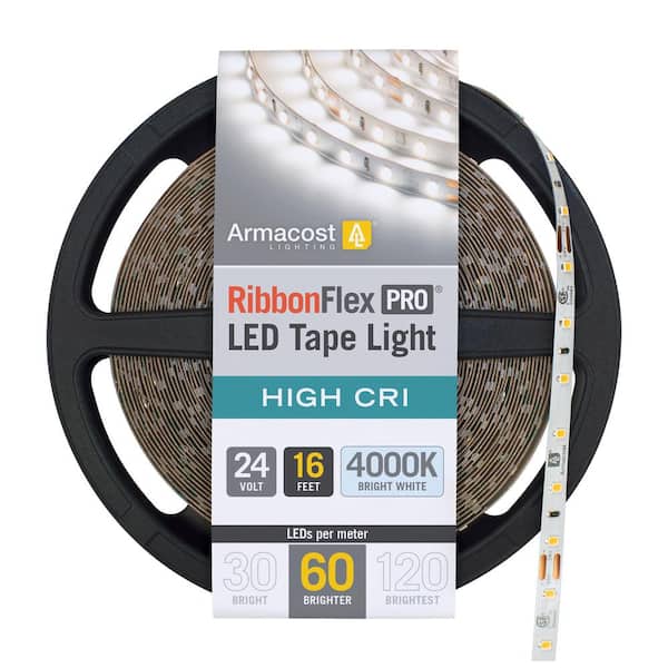 Armacost Lighting RibbonFlex Pro 16.4 ft. (5 m) 24-Volt White High CRI LED Tape Light, Bright (4000K), 60 LEDs/m