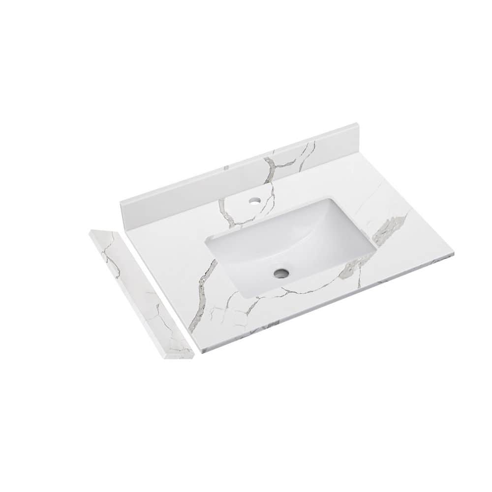 Carrara Luna 30 in. W x 22 in. D Quartz White Rectangular Single Sink Bathroom Vanity Top in Calacatta River price history on PriceWatchPro