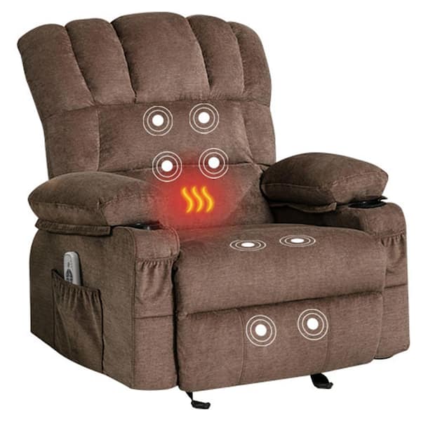 Z-joyee Brown Fabric Recliners Massage Heated Reclining with USB and 2-Cup Holders