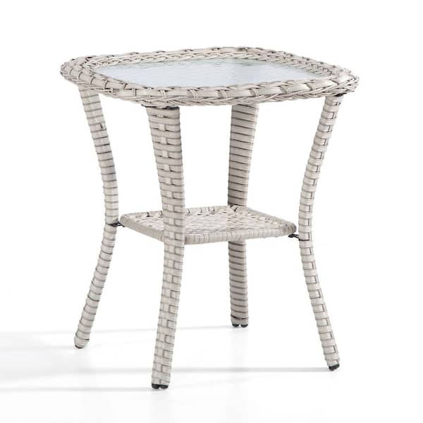 Gardenbee Gray Wicker Outdoor Patio Coffee Table Double-Deck Side Table