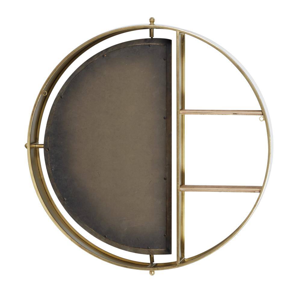 Elegant White and Gold 28" Floating Wooden Wall Shelf with Mirror