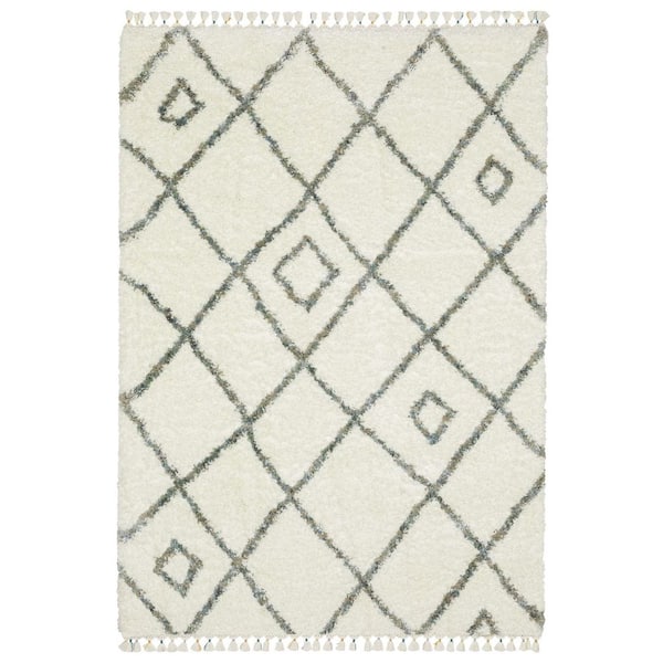 9 ft. x 12 ft. Ivory, Black Geometric Washable Area Rug