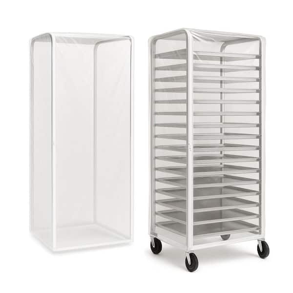 28 in. D x 23 in. W x 64 in. H Bun Rack Cover with 4 Sided Zippers, Universal 20-Tier Sheet Pan Rack Cover, Clear