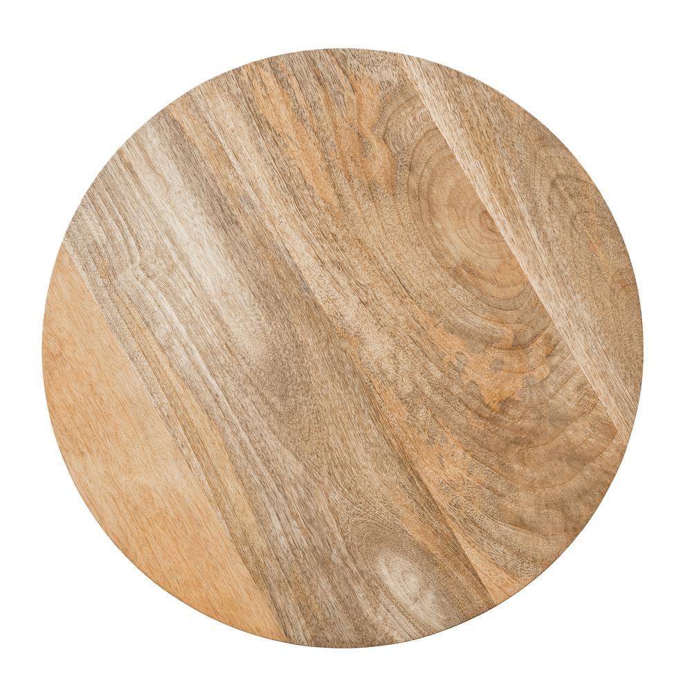 Opulent Round 20" Gold and Natural Wood Side Table