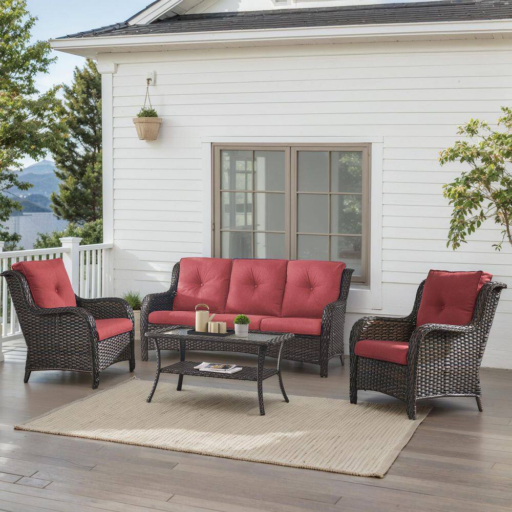 Arcline 4-Piece Brown Wicker Patio Conversation Set with Olefin Red Cushions and Lounge Chairs/Sofa price history on PriceWatchPro
