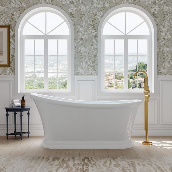 York 67 in. x 29 in. Acrylic Freestanding Soaking Bathtub with Drain and Slotted Overflow in Glossy White