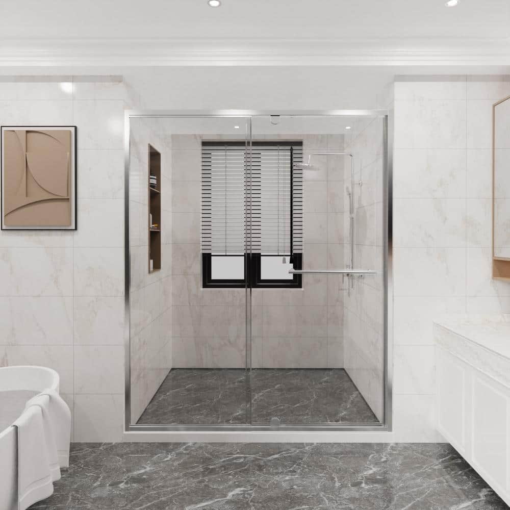 Reversible 56-60.in W x 72.in H Pivot Shower Door in Chrome with Clear Tempered Glass price history on PriceWatchPro