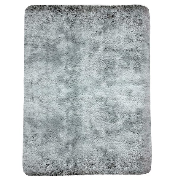 GHOUSE Contemporary Shag Grey White 3 ft. x 4 ft. Solid Area Rug