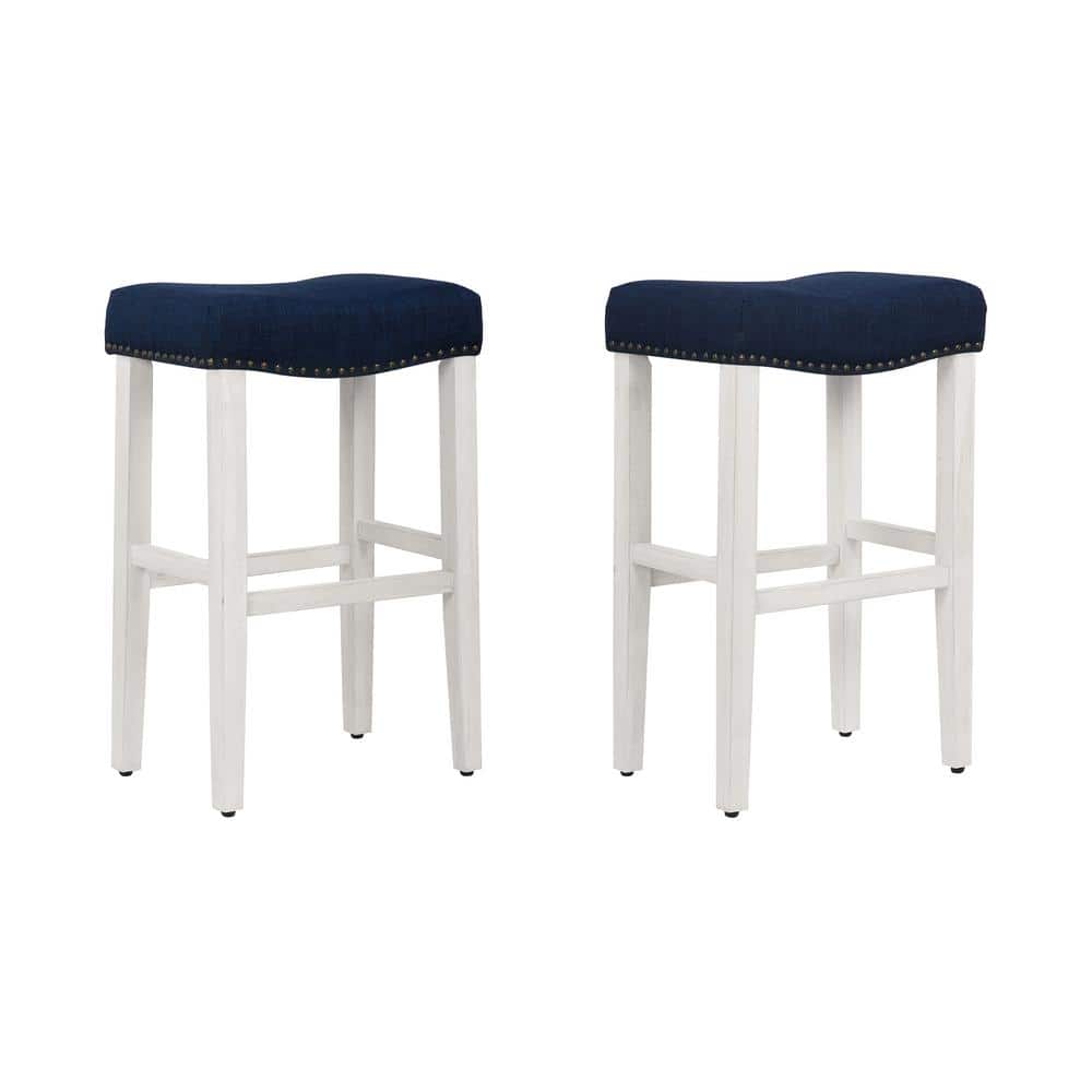 Antique White and Black Leather Saddle Style 29" Bar Stool