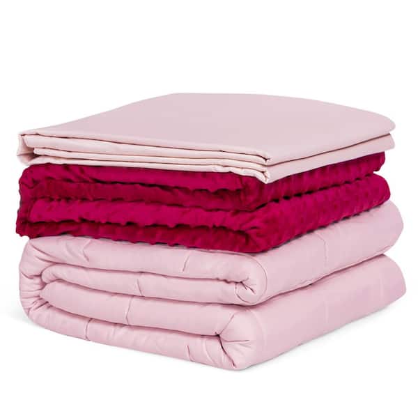 Costway Pink 3-Piece Set 60 in. x 80 in. with Hot and Cold Duvet Covers 25 lbs. Heavy Weighted Blanket
