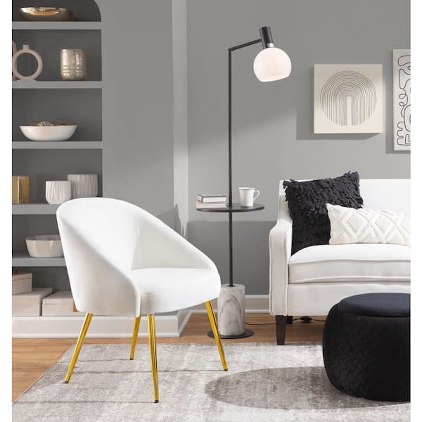 Shiraz White Velvet and Gold Metal Arm Chair