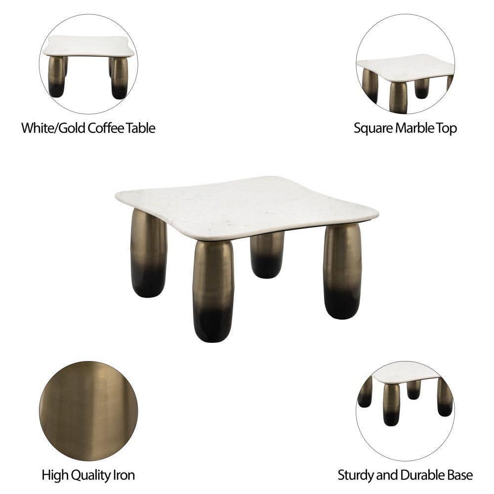 White Marble and Gold Metal Square Coffee Table