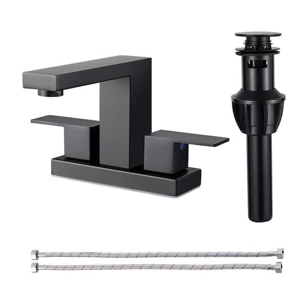 304 stainless steel 4 in. Centerset Double Handle Bathroom Faucet with Drain Kit Included in Matte Black