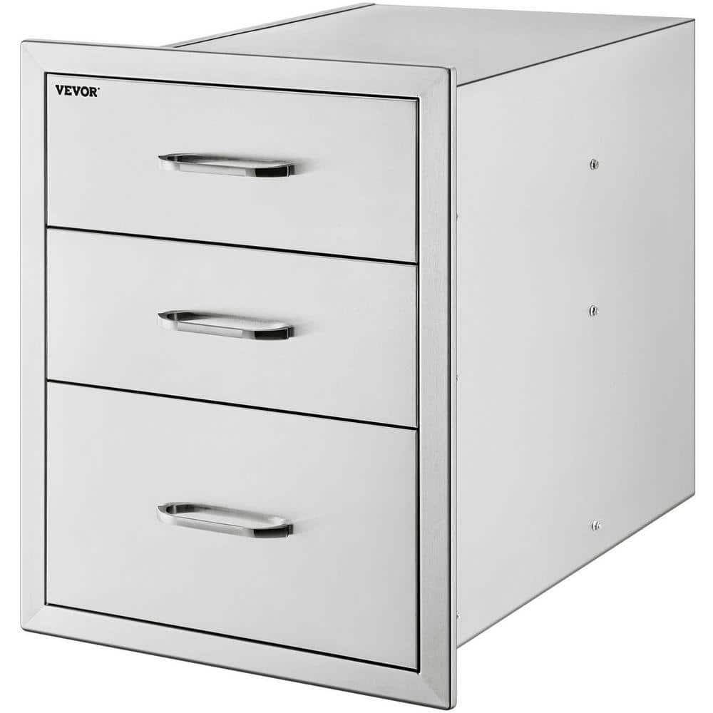 18 in. W x 23.2 in. H x 23.1 in. D Outdoor Kitchen Stainless Steel Triple BBQ Access Drawers with Chrome Handle