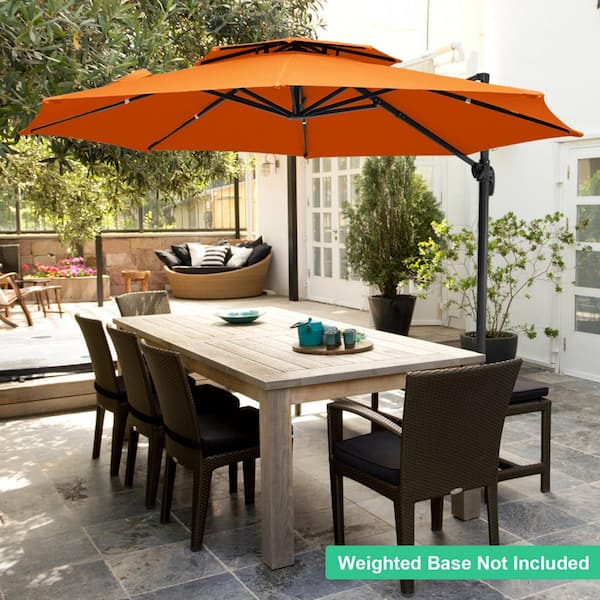 JEAREY 12 ft. Aluminum 360-Degree Rotation Cantilever Patio Umbrella with Cover in Orange