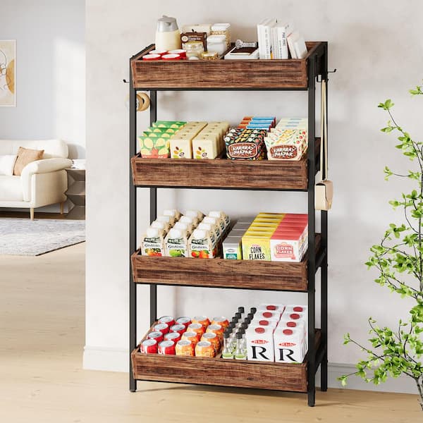 BYBLIGHT Eulas 2PCS Brown 29.13 in. 4-Tier Display Cabinet Basket