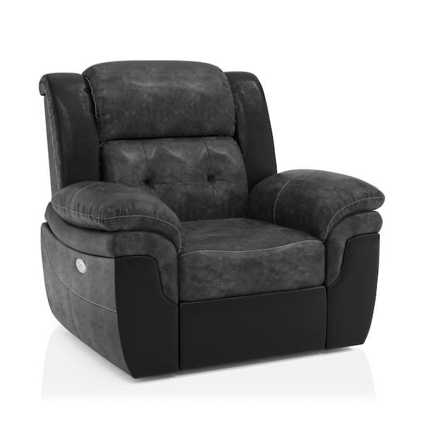 Furniture of America Dacious Gray and Black Faux Leather Power