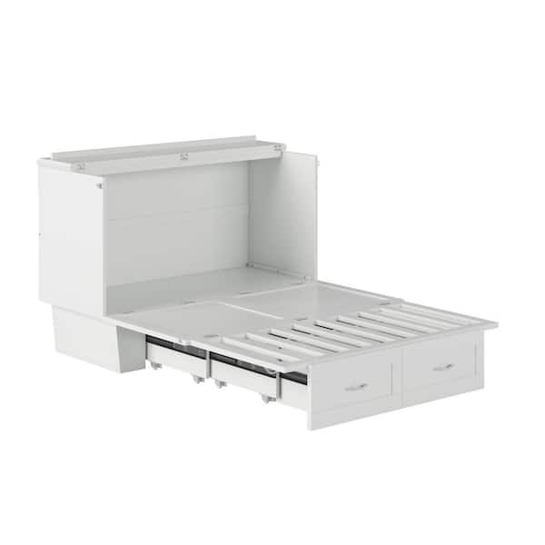 AFI Dahlia White Solid Wood Frame Full Murphy Bed Chest with Built-in Charging Station and Storage Drawer