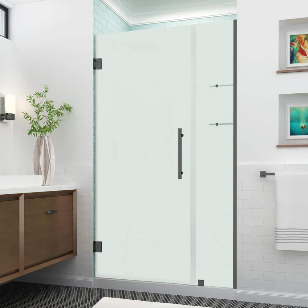 Matte Black Frosted Glass Frameless Hinged Shower Door
