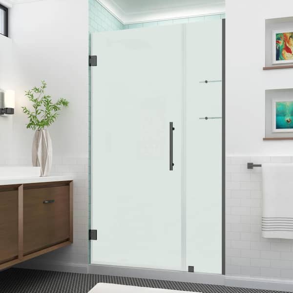 Aston Belmore GS 41.25 in. to 42.25 in. x 72 in. Frameless Hinged Shower Door, Frosted Glass and Glass Shelves in Matte Black