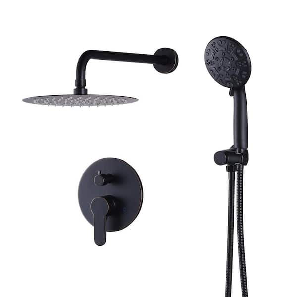 8-Spray 10 in. Dual Wall Mount Round Fixed Shower Head and Handheld Shower Head 1.8 GPM in Oil Rubbed Bronze