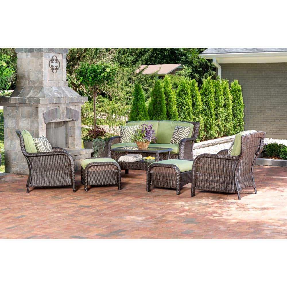 Table 4-Pillows, Patio Green Home Coffee 6-Piece Depot STRATHMERE6PC with Hanover Strathmere - Cushionsw, Wicker Seating Deep Cilantro Set The