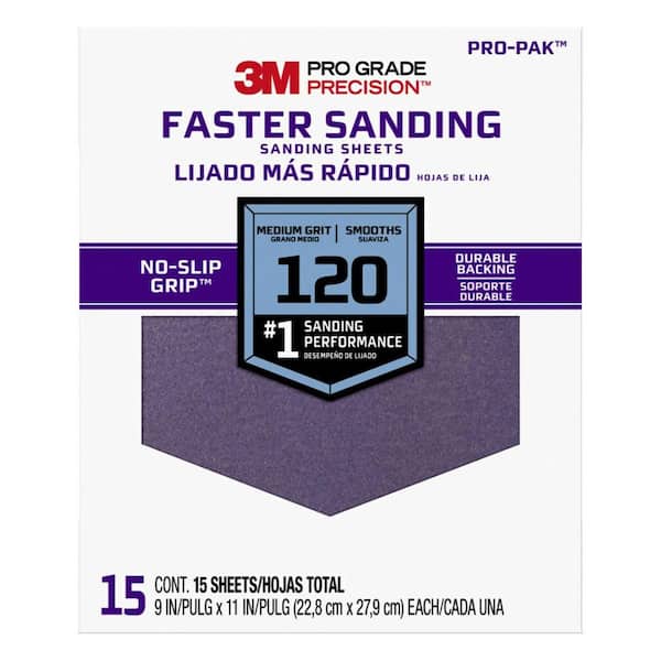 3M Pro Grade Precision 9 in. x 11 in. Medium 120-Grit Sheet Sandpaper (15-Sheets/Pack)