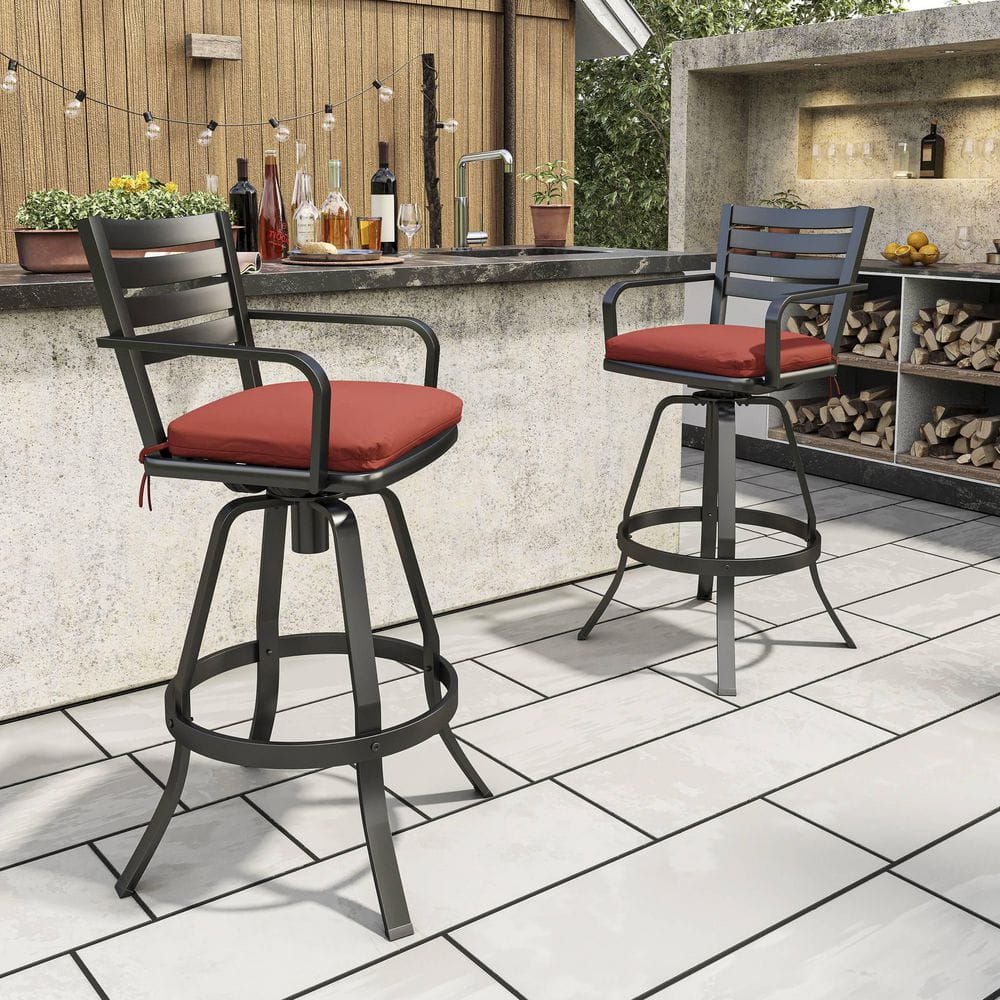 Swivel Cast Aluminum Outdoor Bar Stool with Sunbrella Red Cushion (2-Pack) price history on PriceWatchPro