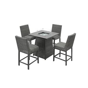 5-Piece Wicker Aluminum Patio Conversation Set with Fire Pit Table and 4 Chairs