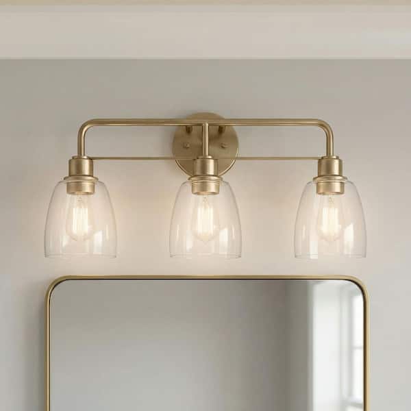 Meller 24.25 in. 3-Light Champagne Bronze Vintage Bathroom Vanity Light with Clear Glass