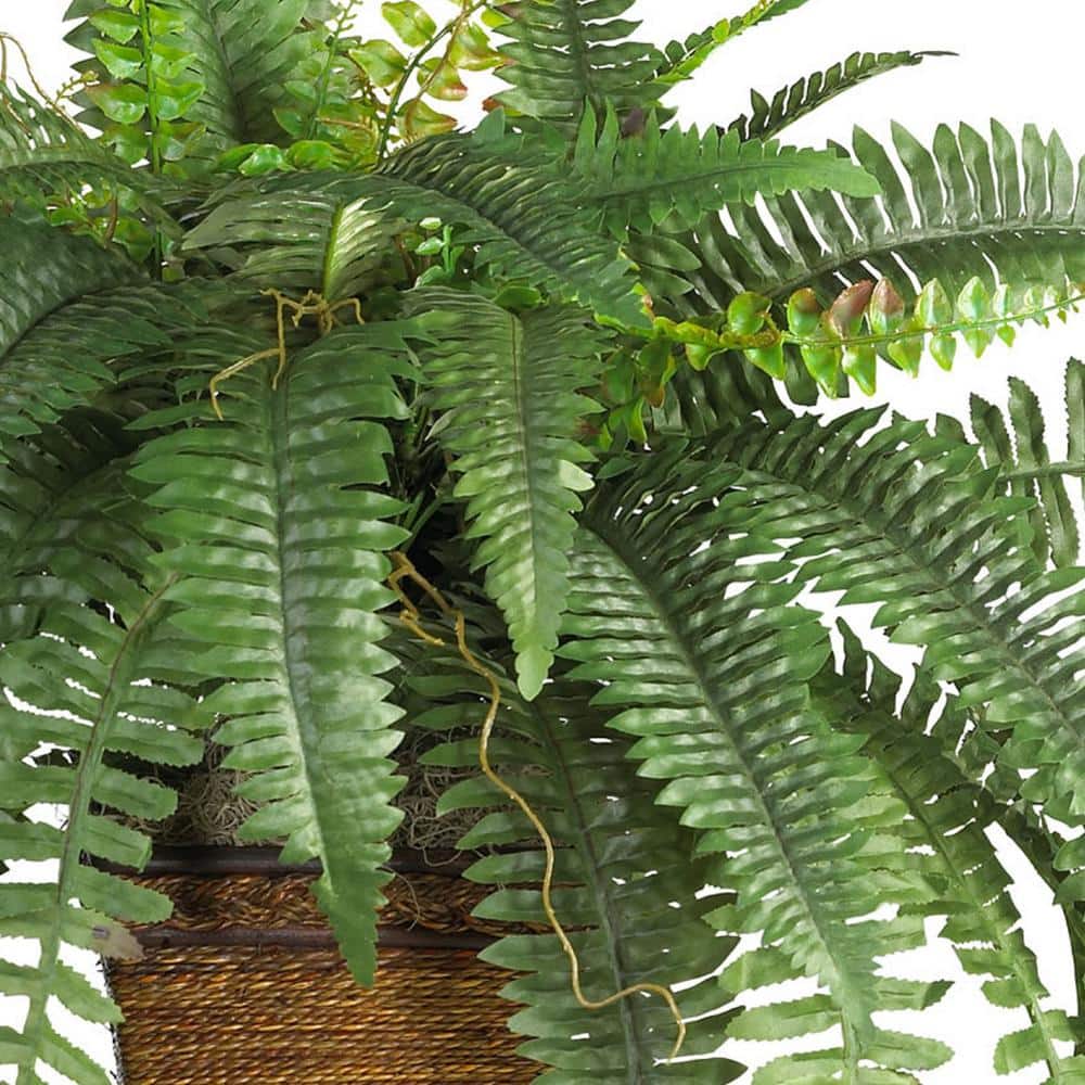 Nearly Natural Green Silk Fern in Wicker Basket