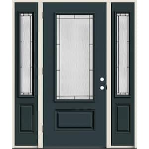 60 in. x 80 in. Right-Hand 3/4 Lite Decorative Glass Wendover Marine Fiberglass Prehung Front Door w/Sidelites