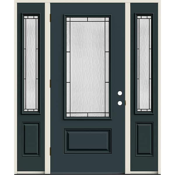 60 in. x 80 in. Right-Hand 3/4 Lite Decorative Glass Wendover Marine Fiberglass Prehung Front Door w/Sidelites