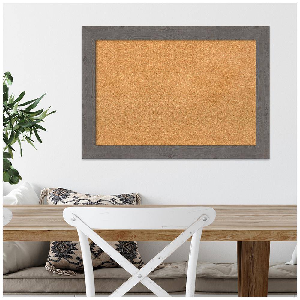 Rustic Gray Wood Framed Natural Corkboard 27" x 19"