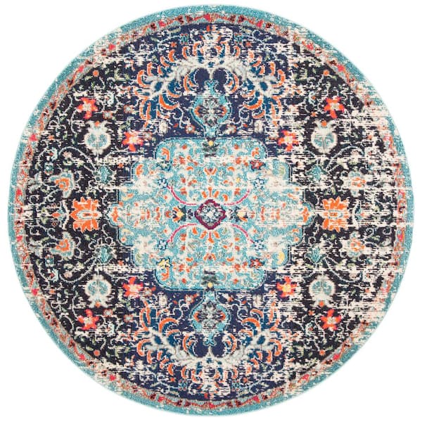 SAFAVIEH Madison Black/Teal 5 ft. x 5 ft. Round Border Area Rug