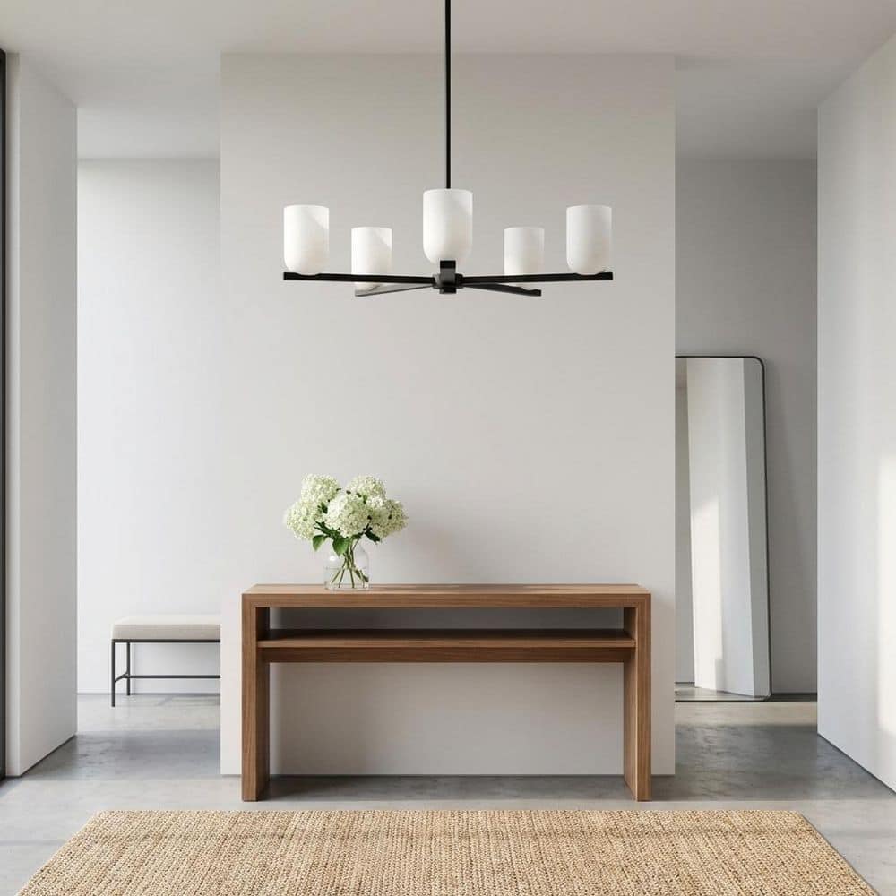 Neblina 27.5 in. W 5-Light Midnight Black Dimmable Modern Chandelier with Etched White Glass Shades and No Bulb Included price history on PriceWatchPro