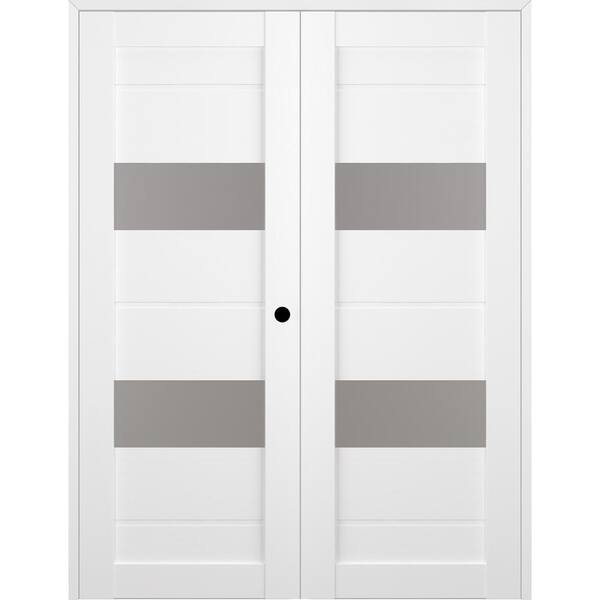 Belldinni Vita 48 in. x 83.25 in. Left Hand Active 2-Lite Frosted Glass Bianco Noble Wood Composite Double Prehung French Door