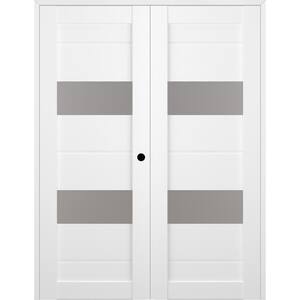 Vita 64 in. x 83.25 in. Left Hand Active 2-Lite Frosted Glass Bianco Noble Wood Composite Double Prehung French Door