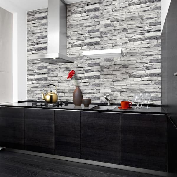 3D Falkirk Retro III 39 in. x 20 in. Grey Faux Stone PVC Decorative Wall Paneling