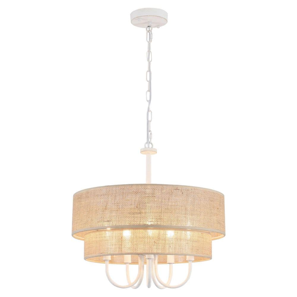 5-Light White Candlestick Chandelier Linear Chandelier Lighting with Burlap Cloth Cover for Kitchen Island price history on PriceWatchPro