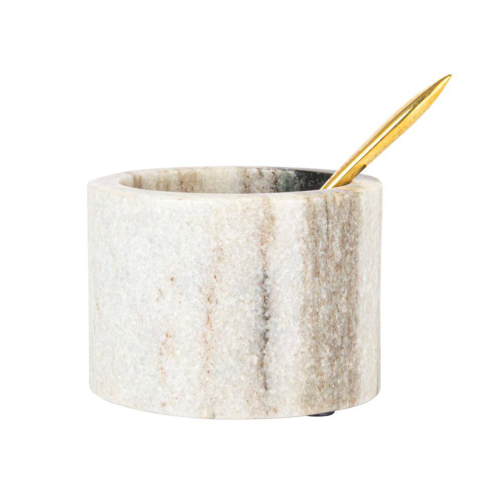 Black and White Marble Salt Cellar with Brass Spoon Set