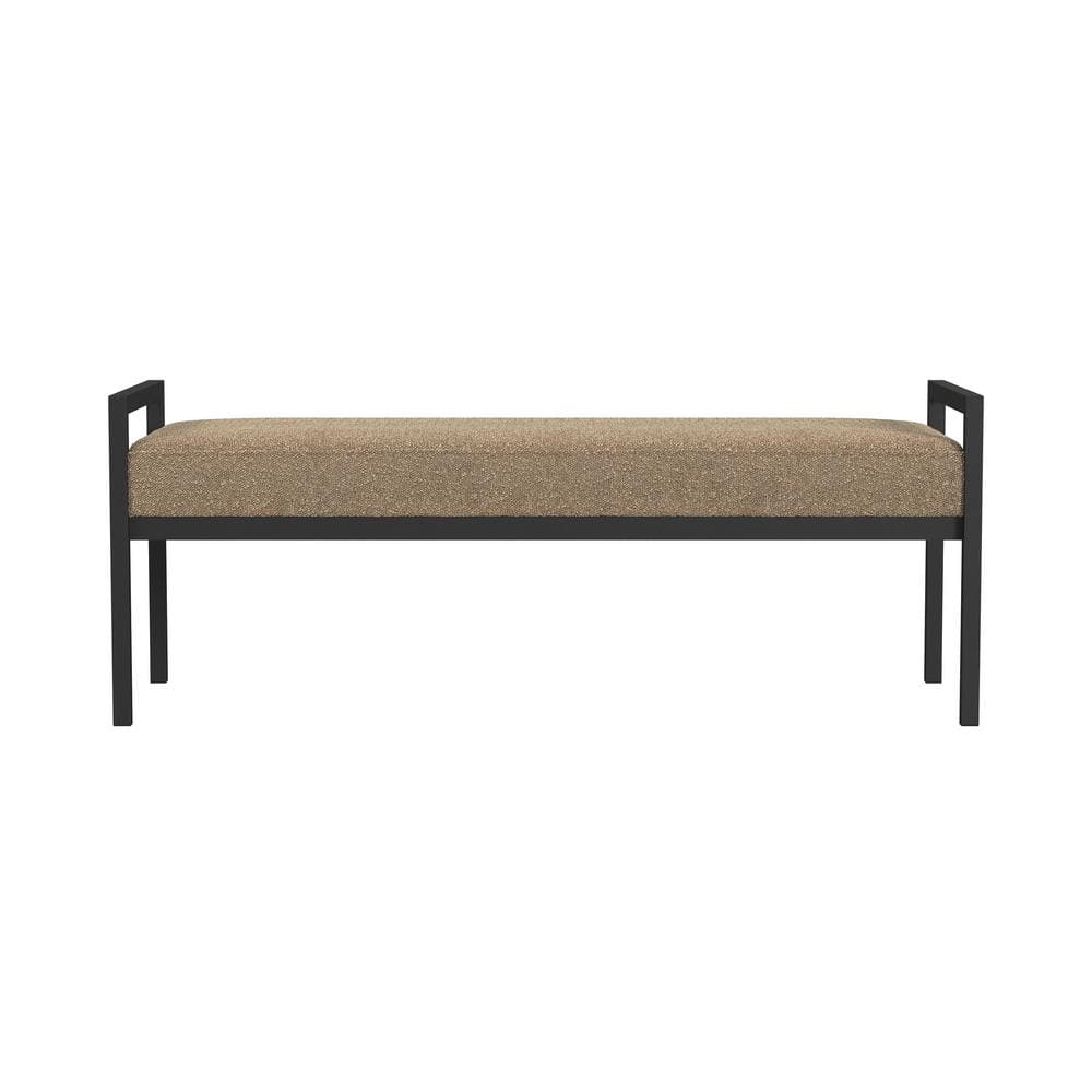 Modern Brown Boucle Upholstered Metal Bedroom Bench with Storage