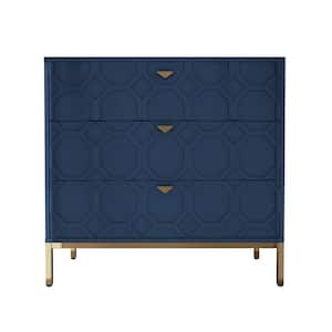 Honeycomb Wooden 3-Drawer Storage Cabinet Table in Blue