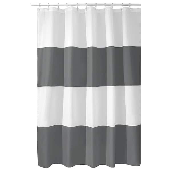 interDesign Zeno Wide Striped Shower Curtain for Master, Guest, Kids', College Dorm Bathroom, 72 in. x 72 in., Gray and White