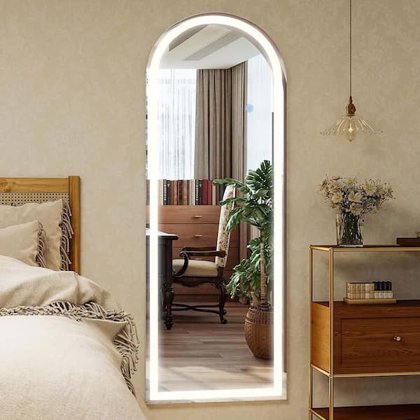 Silver 20 in. W x 63 in. H Full Length Mirror with Lights, Floor Mirror with Dimming, LED Lighted Floor Standing