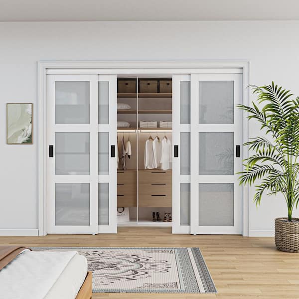 ARK DESIGN 96 in. x 96 in. 3-Lite Frosted Glass White Finished MDF