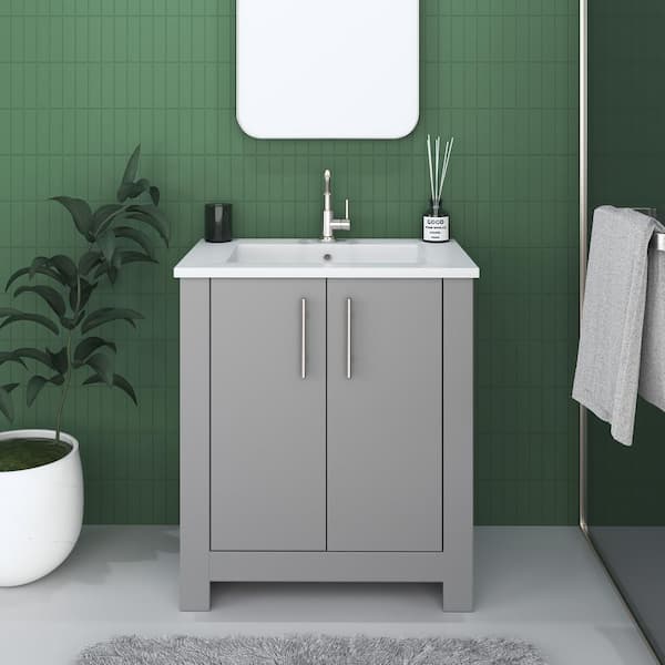 VOLPA USA AMERICAN CRAFTED VANITIES Austin 30 in. W X 20 in. D Bath Vanity in Gray with Acrylic Vanity Top in White with White Basin
