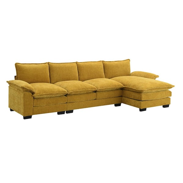 Clihome 118 in. Modern Straight Arm Chenille Rectangle Sofa in Ginger with Double Seat Cushions