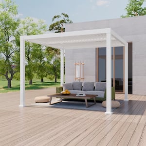 10 ft. x 10 ft. White Aluminum Louvered Roof Pergola with Shade Canopy